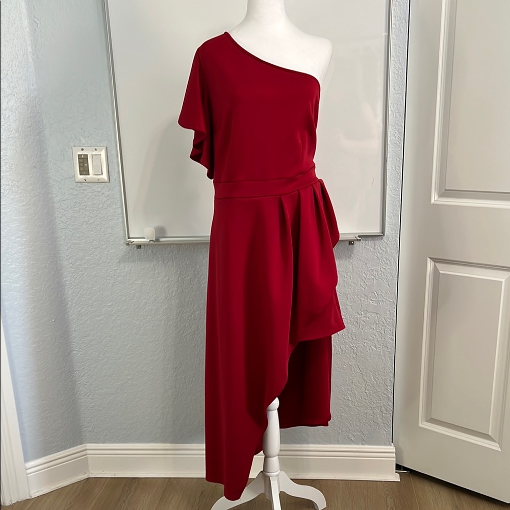 Elegant Red One-Shoulder Hi Low Dress